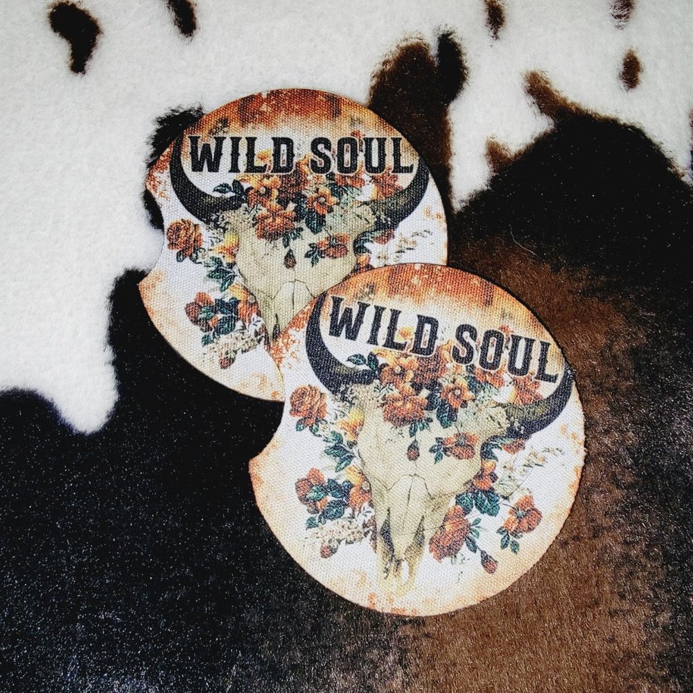 Wild Soul Bull Skull Neoprene Car Coaster Set ( 5 Pack)